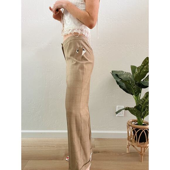 NWT Y2K Tan Plaid Boot Cut Cuffed Mid Rise Trouser Pants - Picture 2 of 7